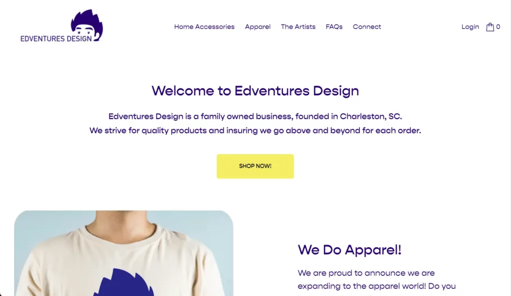 Edventures Design Charleston SC Custom Apparel Website Snapshot
